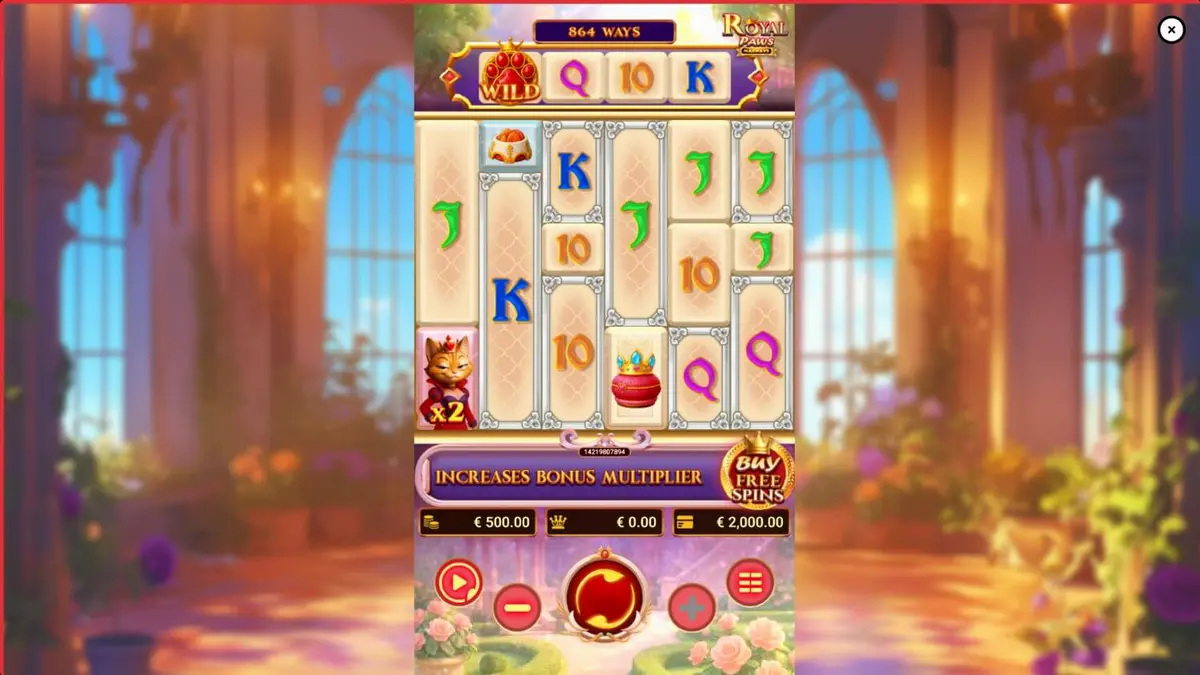 Royal Paws Maxways slot game screen with royal cat theme